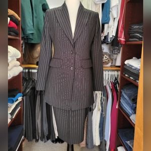 Moda International pin striped skirt suit, 2, Black & White